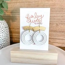 Extruded Circles | Speckled White | Clay Earrings