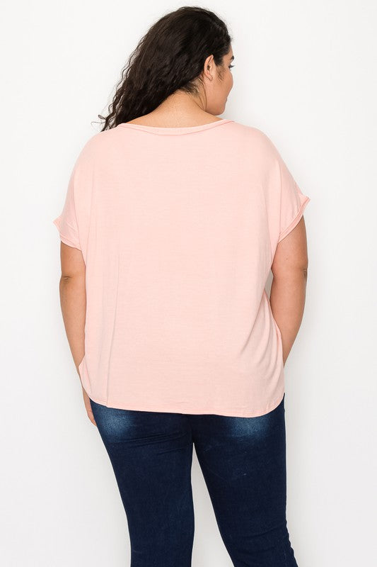 Curvy Lovey PLUS SIZE SHORT SLEEVES SOLID COLOR TUNIC TOP