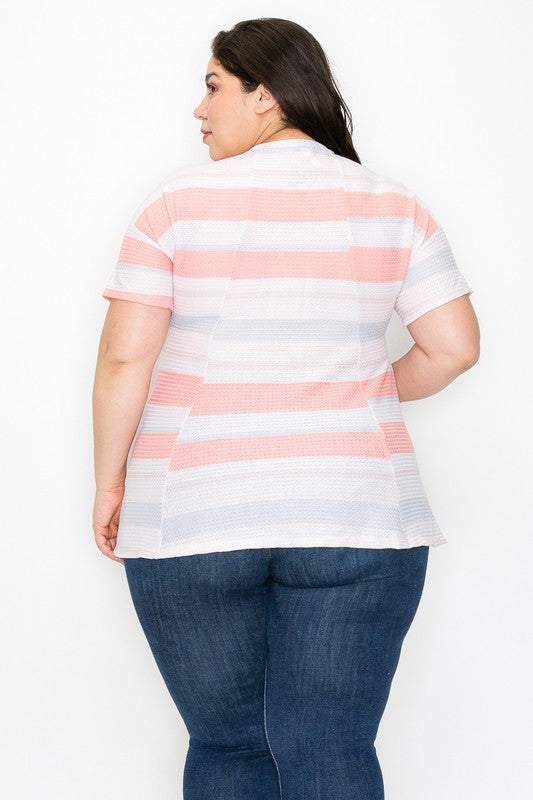 CURVEY LOVEY plus size short sleeves stripe print top