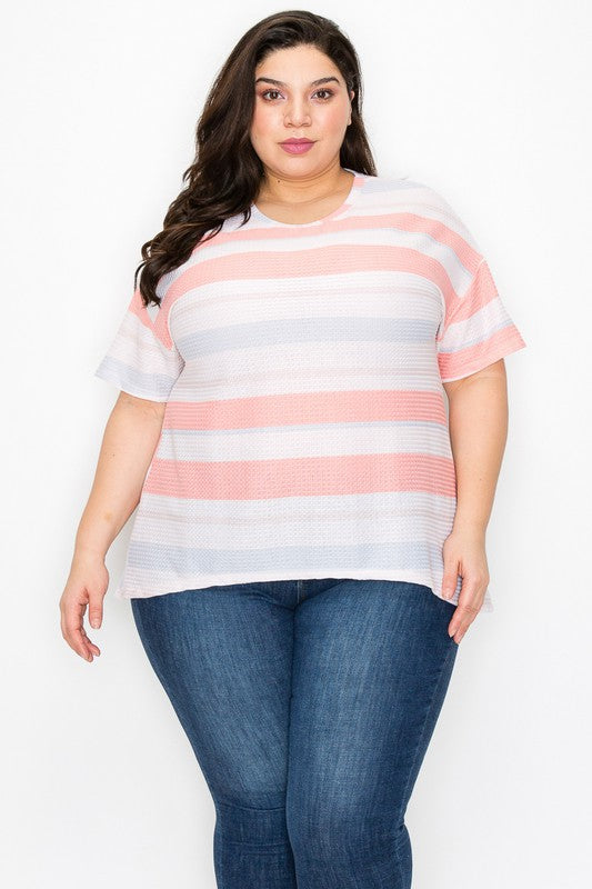 CURVEY LOVEY plus size short sleeves stripe print top