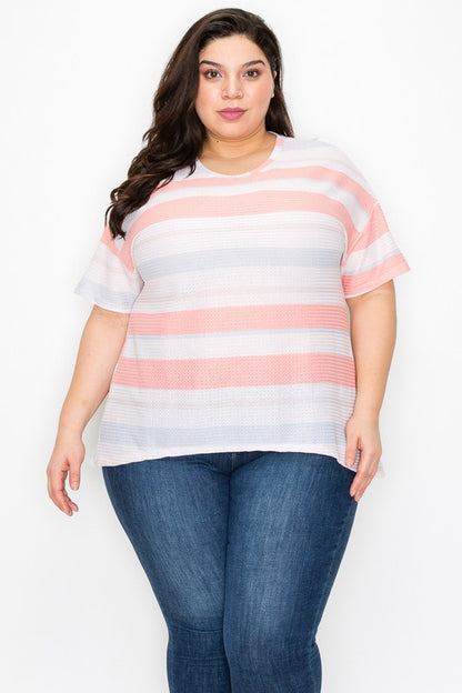 CURVEY LOVEY plus size short sleeves stripe print top
