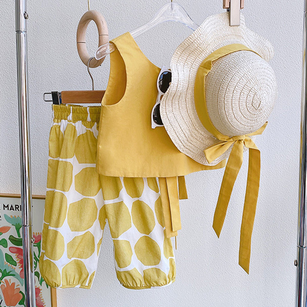 Yellow Polka Dot Tie Back 3 pc Set