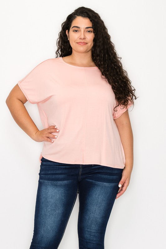 Curvy Lovey PLUS SIZE SHORT SLEEVES SOLID COLOR TUNIC TOP