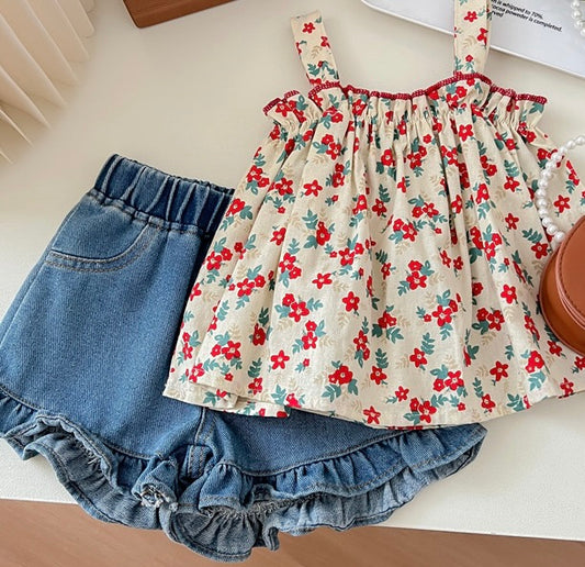 Flower Camisole Top and Shorts Set