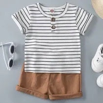 Boy Striped Short Sleeve Shorts Set