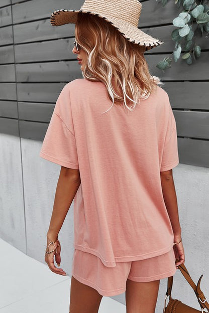Solid Short Sleeve Top and Short Set