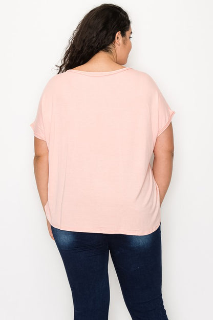 Curvy Lovey PLUS SIZE SHORT SLEEVES SOLID COLOR TUNIC TOP