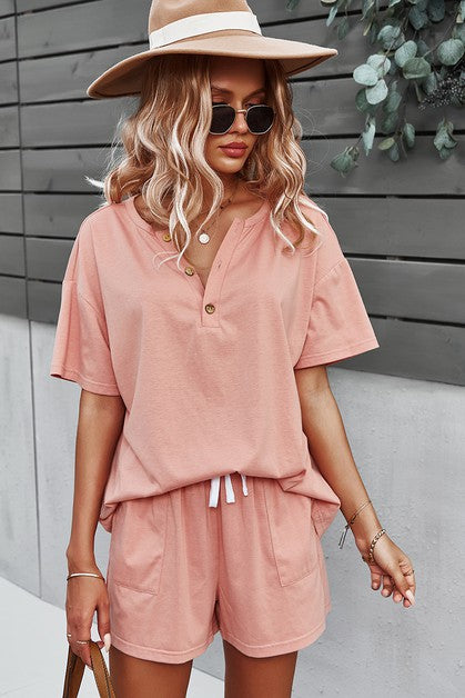 Solid Short Sleeve Top and Short Set