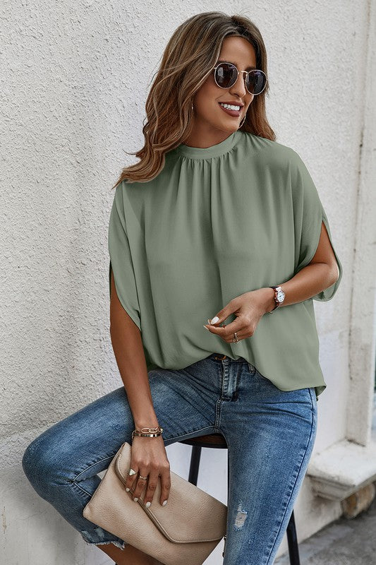 Solid Cape Short Sleeve Loose Top