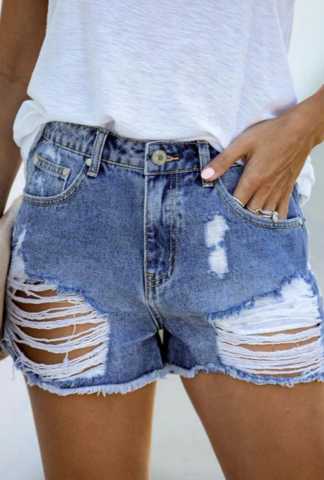 High Rise Distressed Shorts