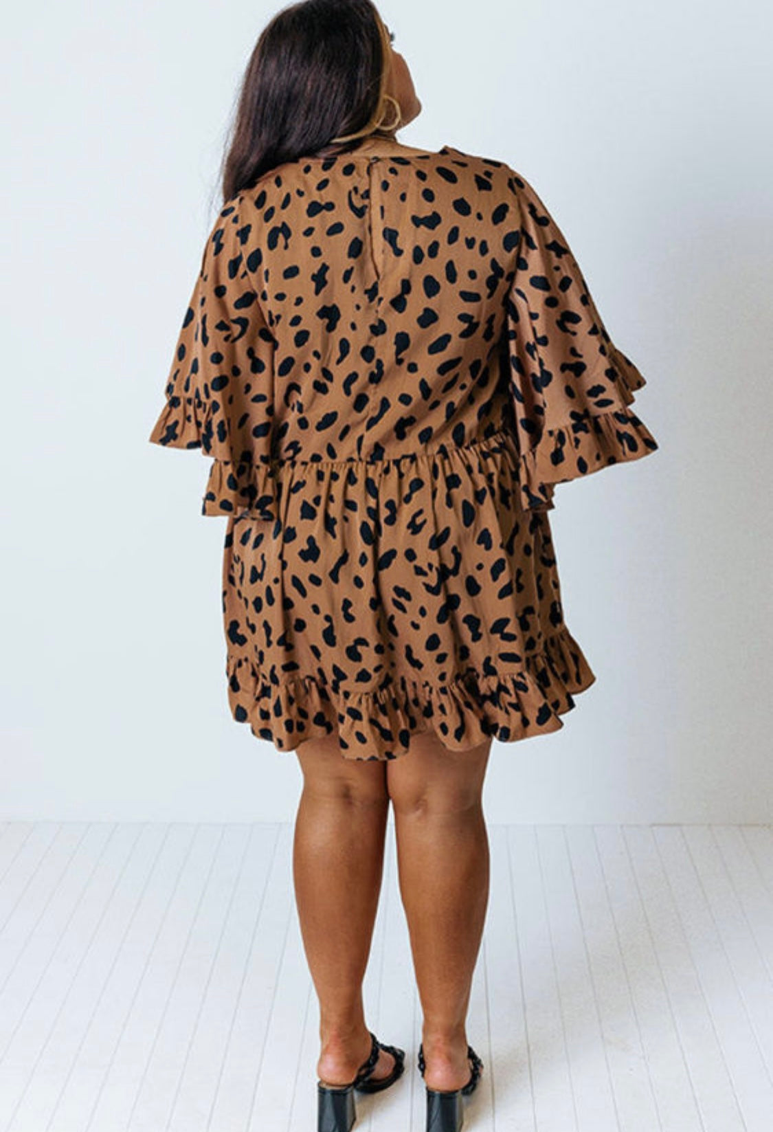 Plus Size Leopard Shift Dress W/ Ruffle