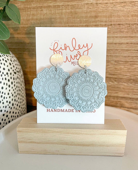 Mandala Dangles / Baby Blue/ Clay Earrings