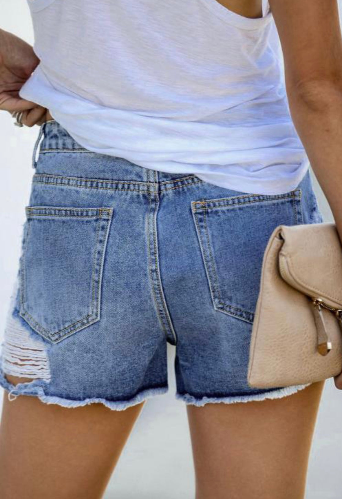 High Rise Distressed Shorts