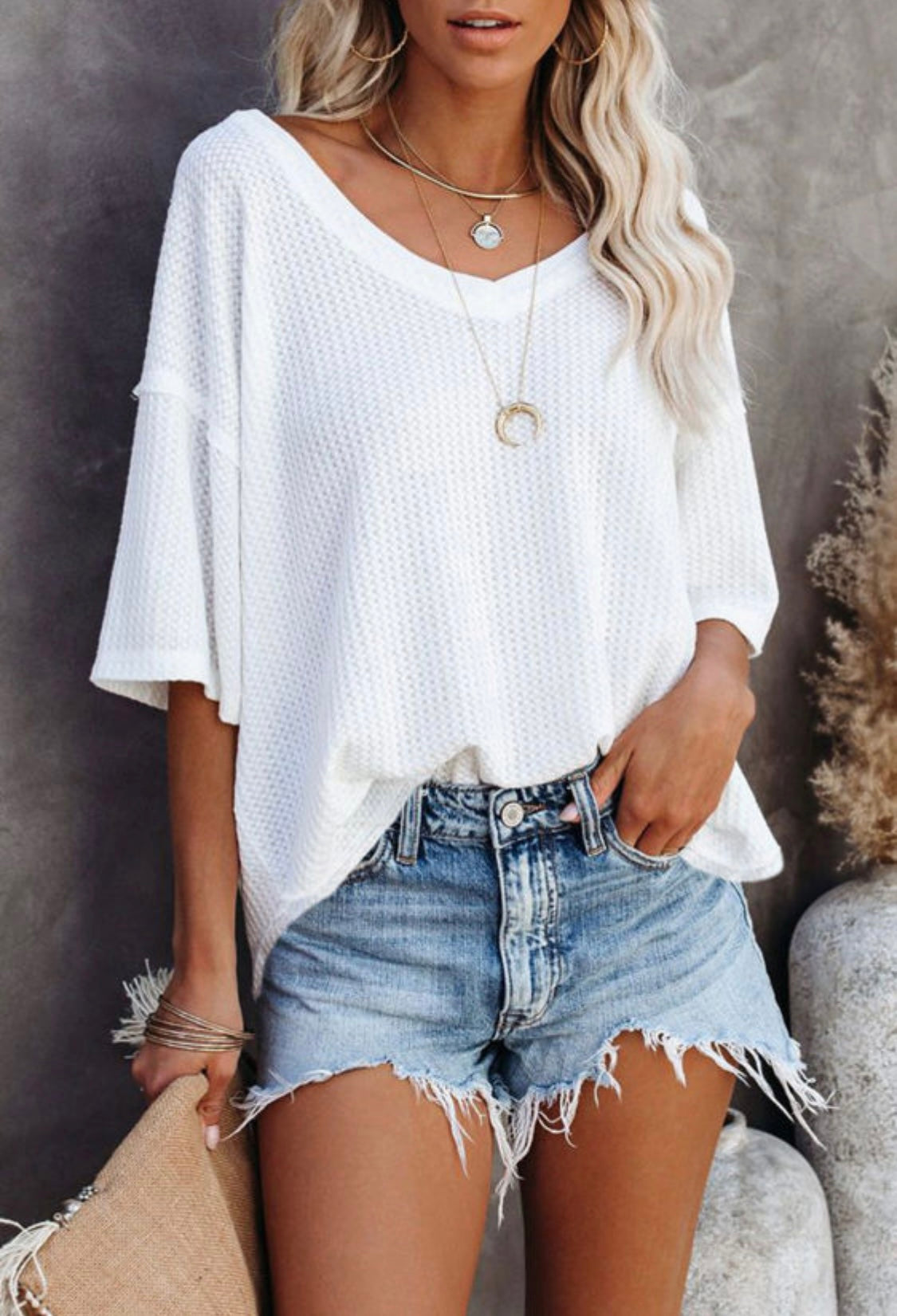 White Waffle Shoulder Shirt