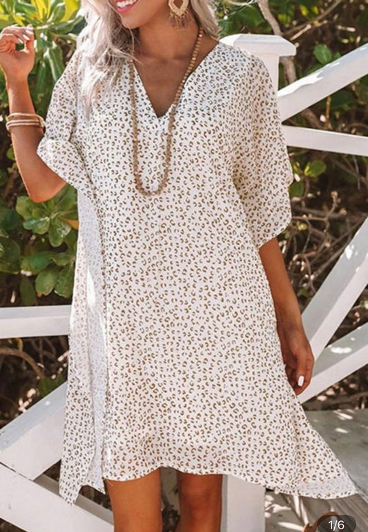 White Loose Leopard Shift Dress