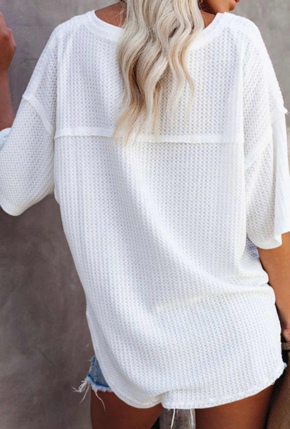 White Waffle Shoulder Shirt