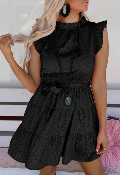 Black satin leopard dress